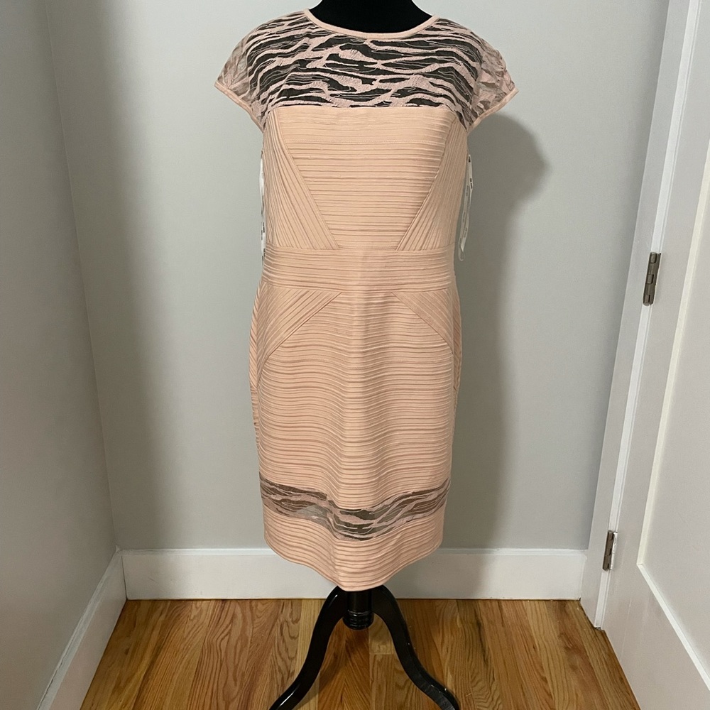 NWT Tadashi Shoji Sheer Illusion Embroidered Jersey Fitted Plus 1x Petal Bloom